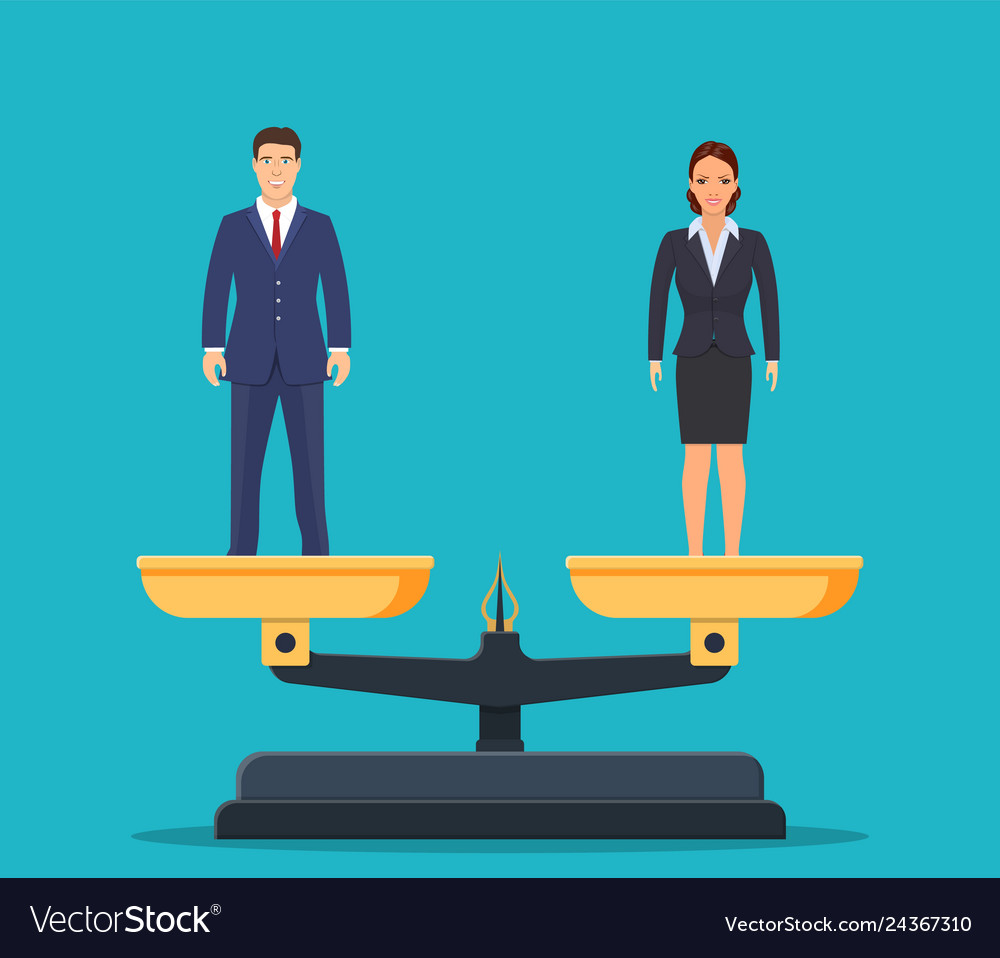 Businessman and businesswoman on scales