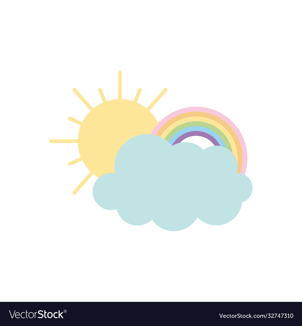 Cloud sun and rainbow icon flat style