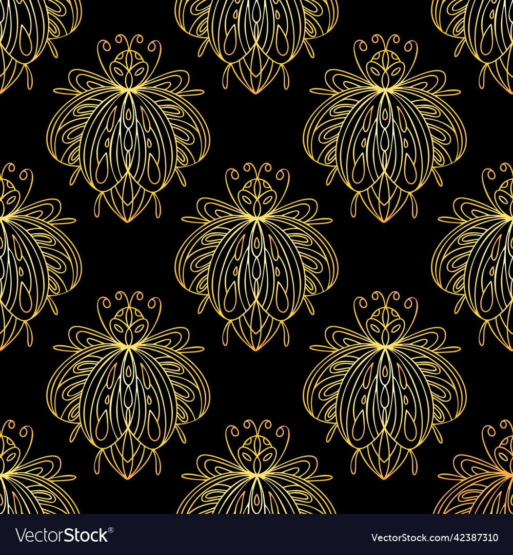 Golden bugs seamless pattern bohemian vector image Golden bugs seamless pattern bohemian