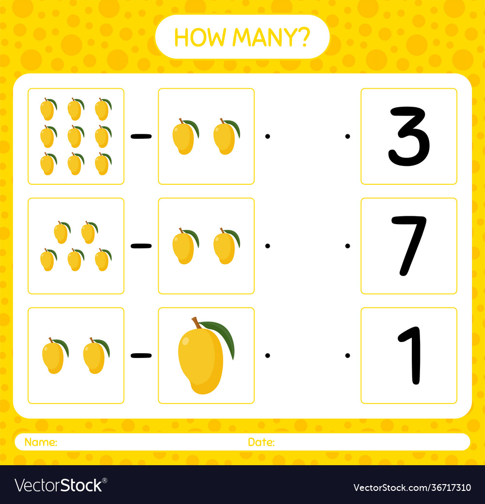 How many counting game with mango worksheet vector image How many counting game with mango worksheet