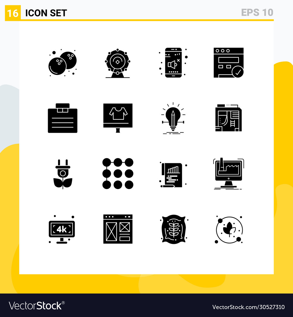 Mobile interface solid glyph set 16 pictograms