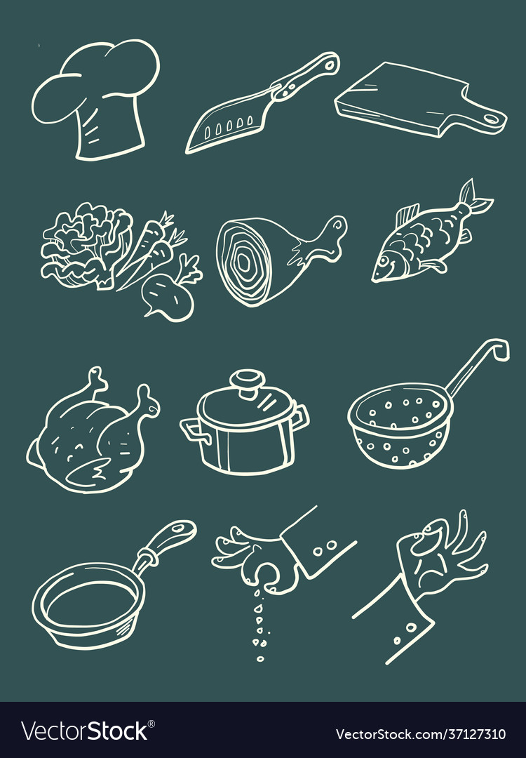 Set collection cooking kitchen spices food