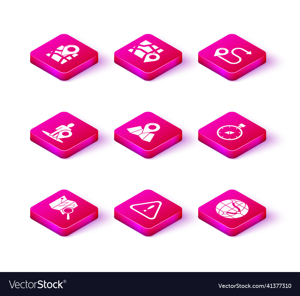 Set folded map with location marker exclamation vector image Set folded map with location marker exclamation