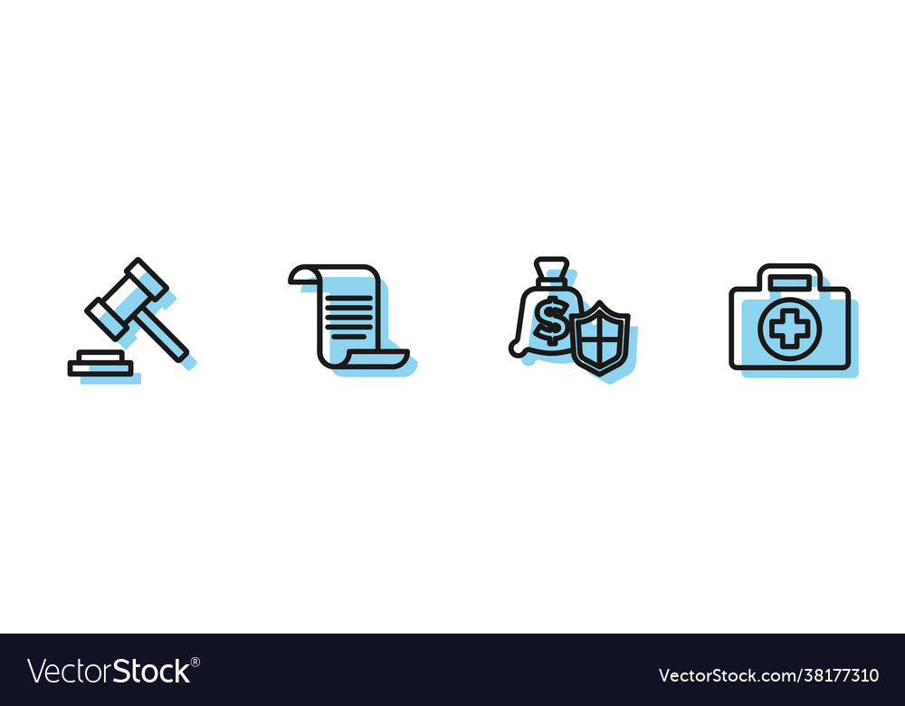 Set line money with shield judge gavel document Vector Image Set line money with shield judge gavel document