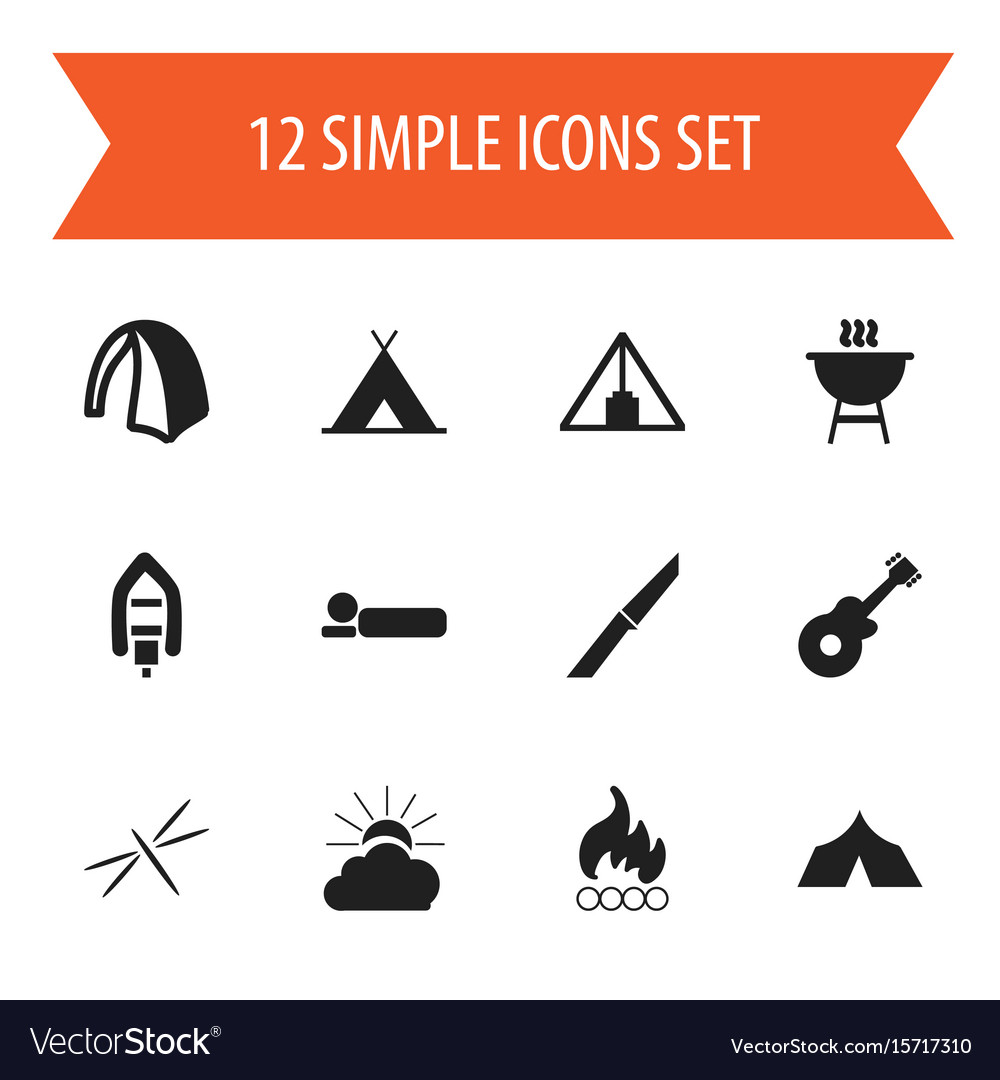 Set of 12 editable camping icons includes symbols