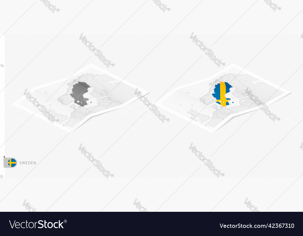 Set of two realistic map sweden with shadow