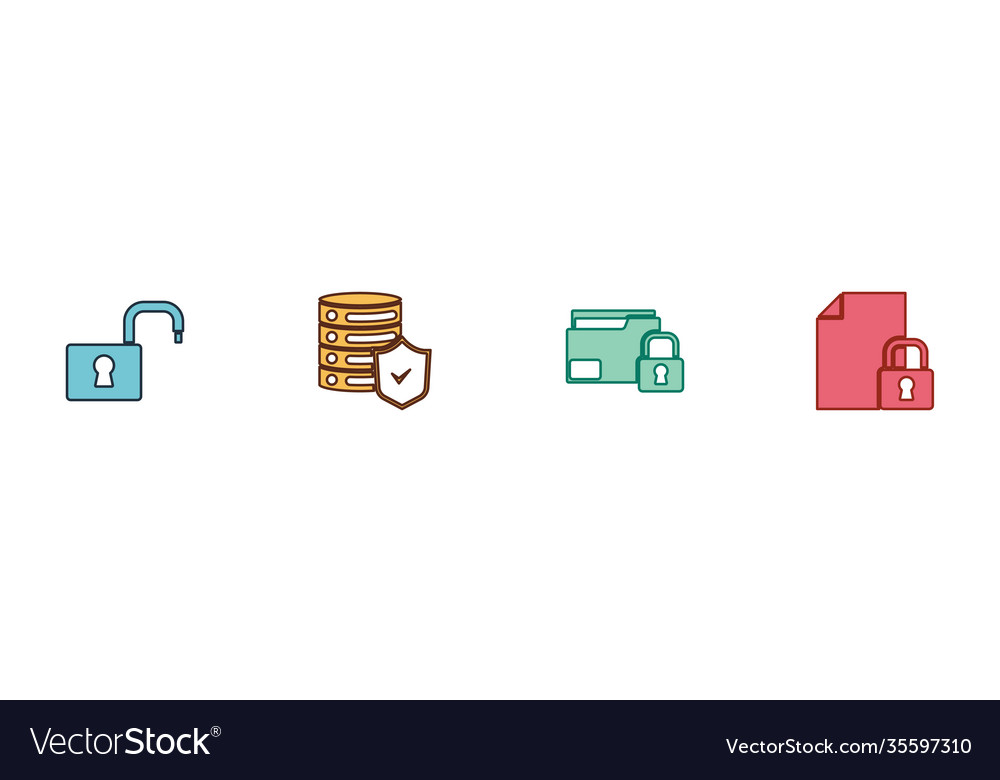 Set open padlock server with shield folder Vector Image Set open padlock server with shield folder