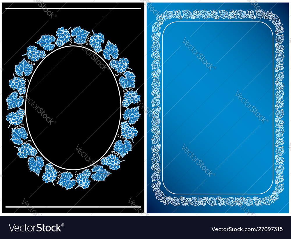 Black and blue - frames with grape clusters vector image Black and blue - frames with grape clusters
