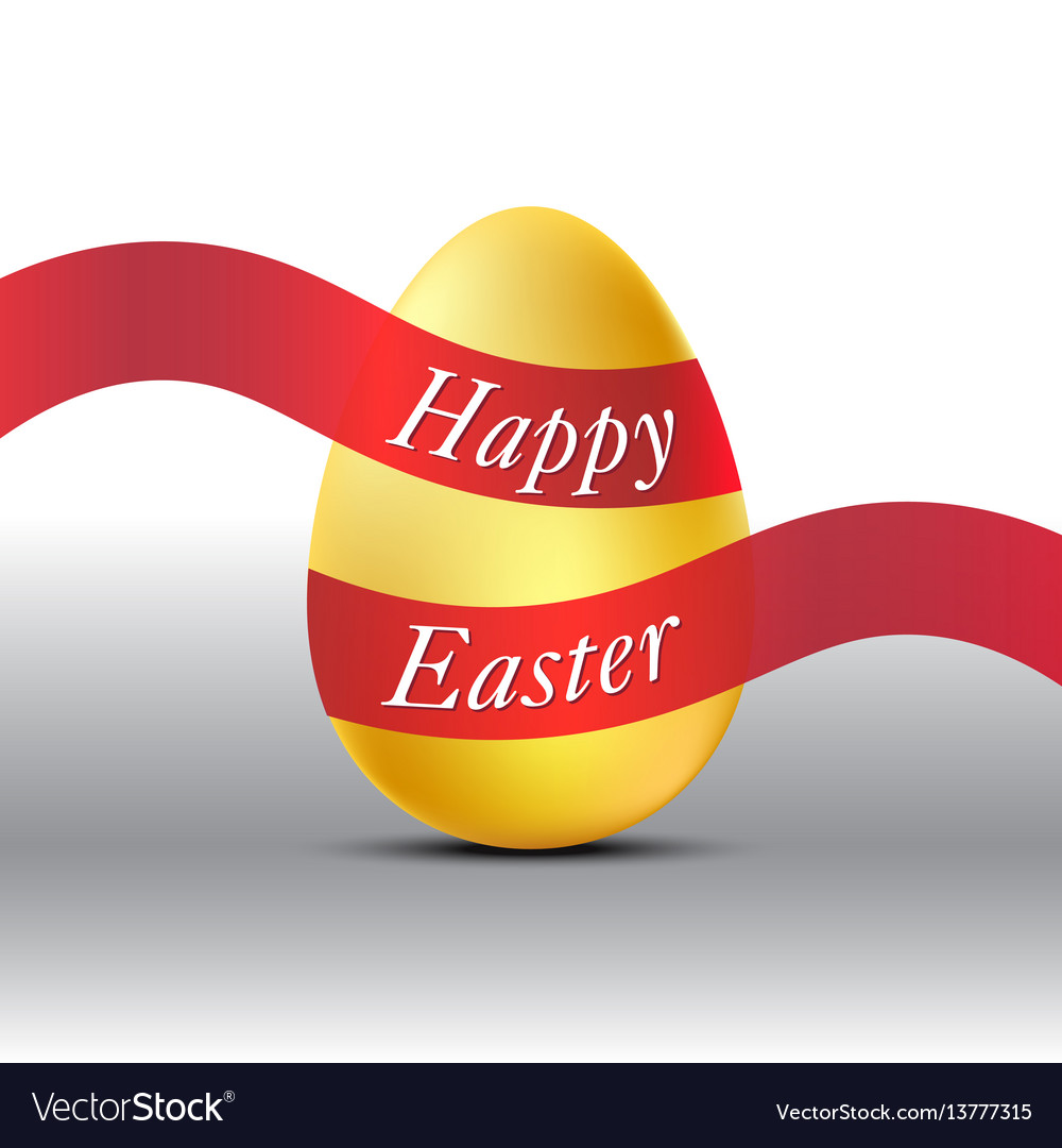 Happy easter golden egg with red ribbon