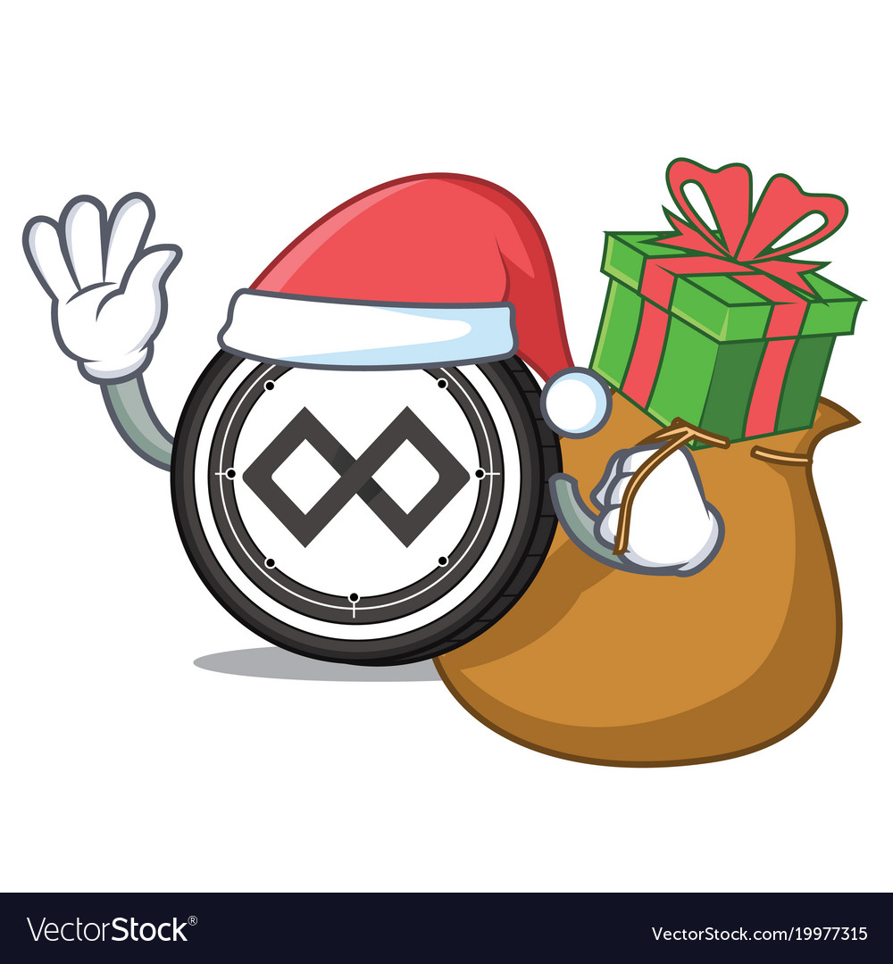 Santa with gift tenx coin mascot cartoon