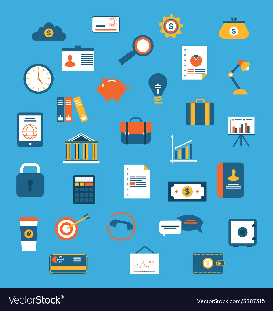 Set Flat Icons Of Web Design Objects Business Vector Image