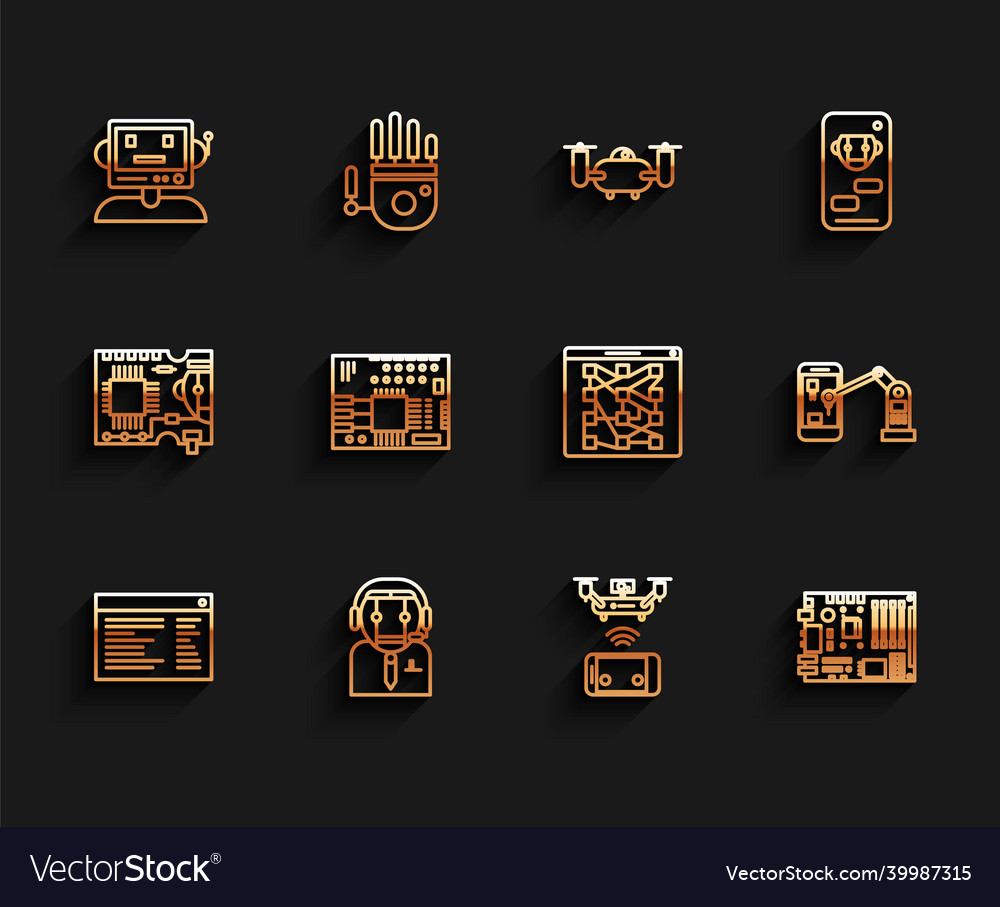 Set line software electronic computer components vector image Set line software electronic computer components