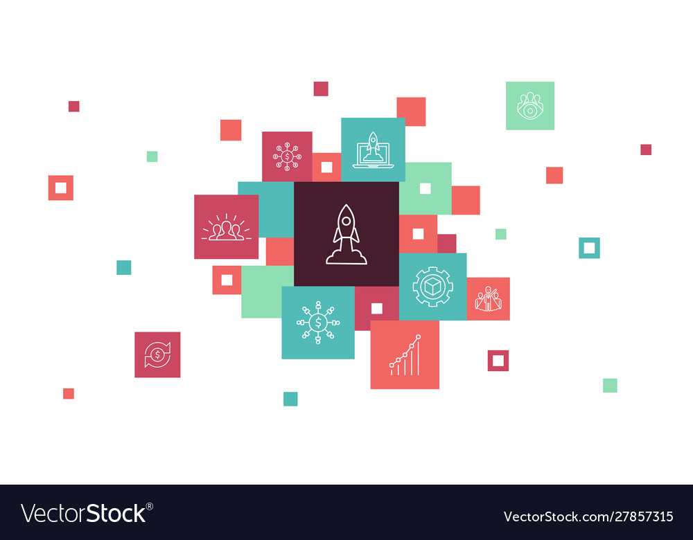 Startup Infografik 10 Schritte Pixel Design vector image Startup Infografik 10 Schritte Pixel Design