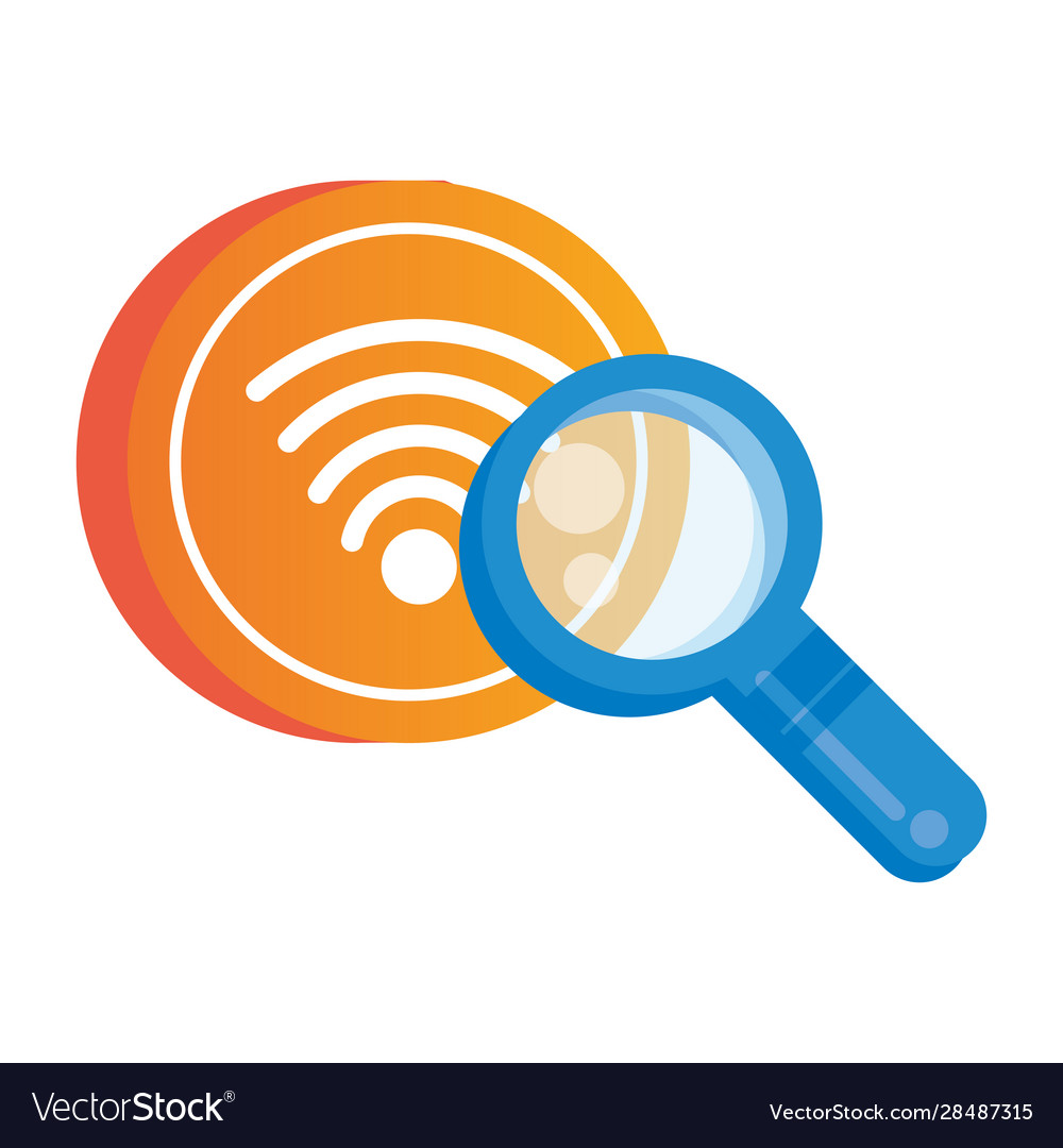 Wifi connection signal button with magnifying vector image Wifi connection signal button with magnifying