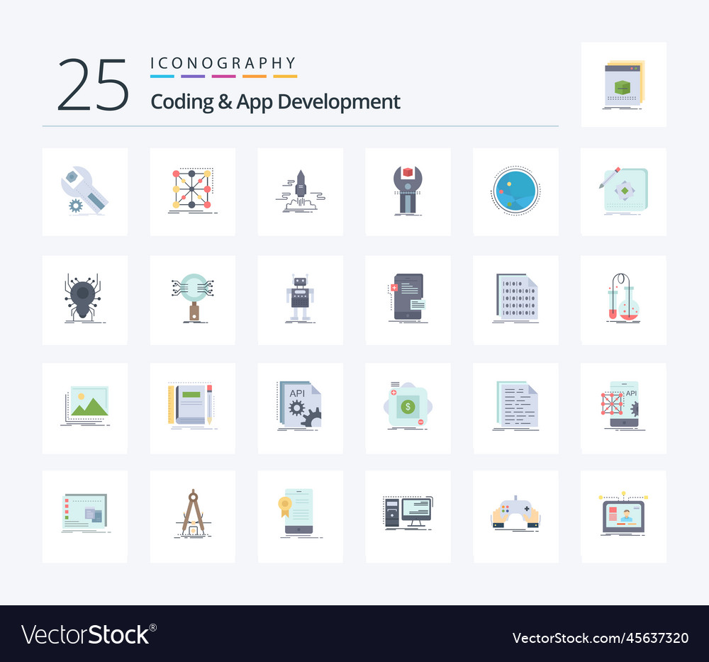 Codierung und App-Entwicklung 25 flache Farbe Icon