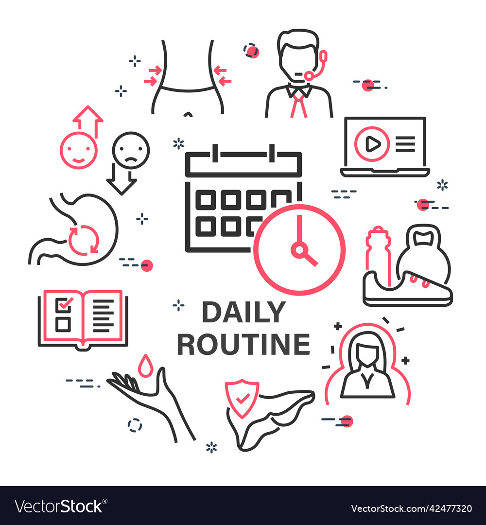 Design with daily routine icons vector image Design with daily routine icons