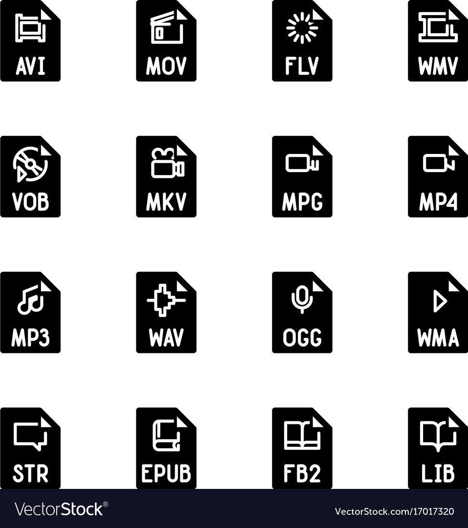 File type icons - video sound and books