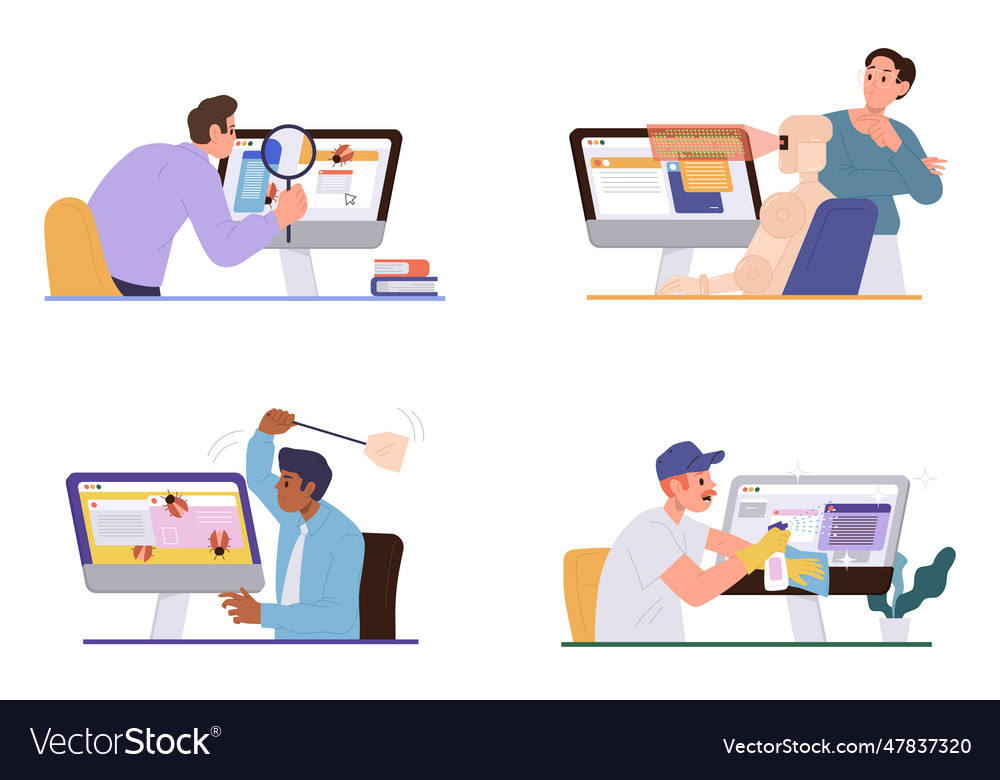 Isolated set of woman and man programmer qa vector image Isolated set of woman and man programmer qa