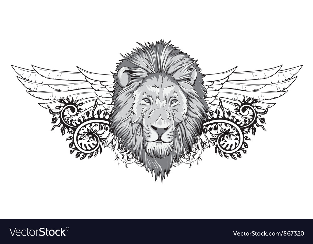 Download Lion with floral and wings Royalty Free Vector Image