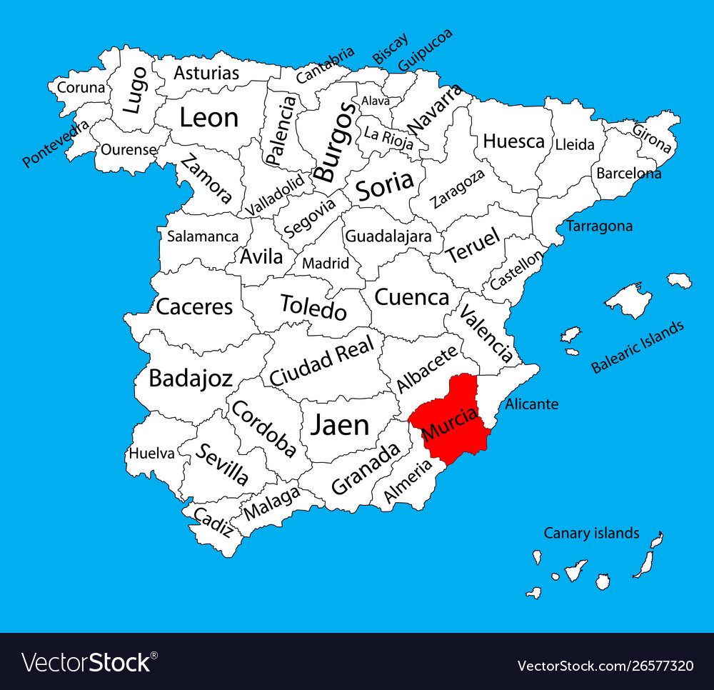 Map Of Murcia Coast Murcia Map Spain Province Administrative Map Vector Image