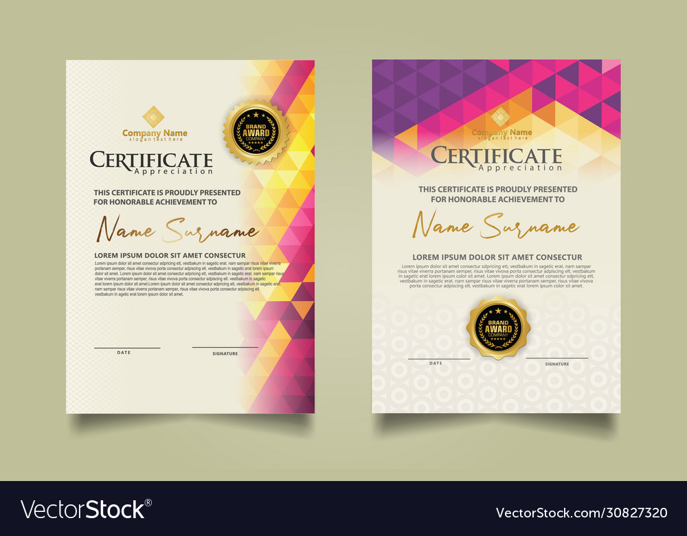 Set certificate template with triangle geometric vector image Set certificate template with triangle geometric