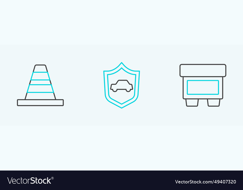 Set line fuse traffic cone and car with shield Vector Image Set line fuse traffic cone and car with shield