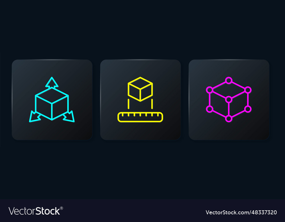 Set line isometric cube and black square button vector image Set line isometric cube and black square button