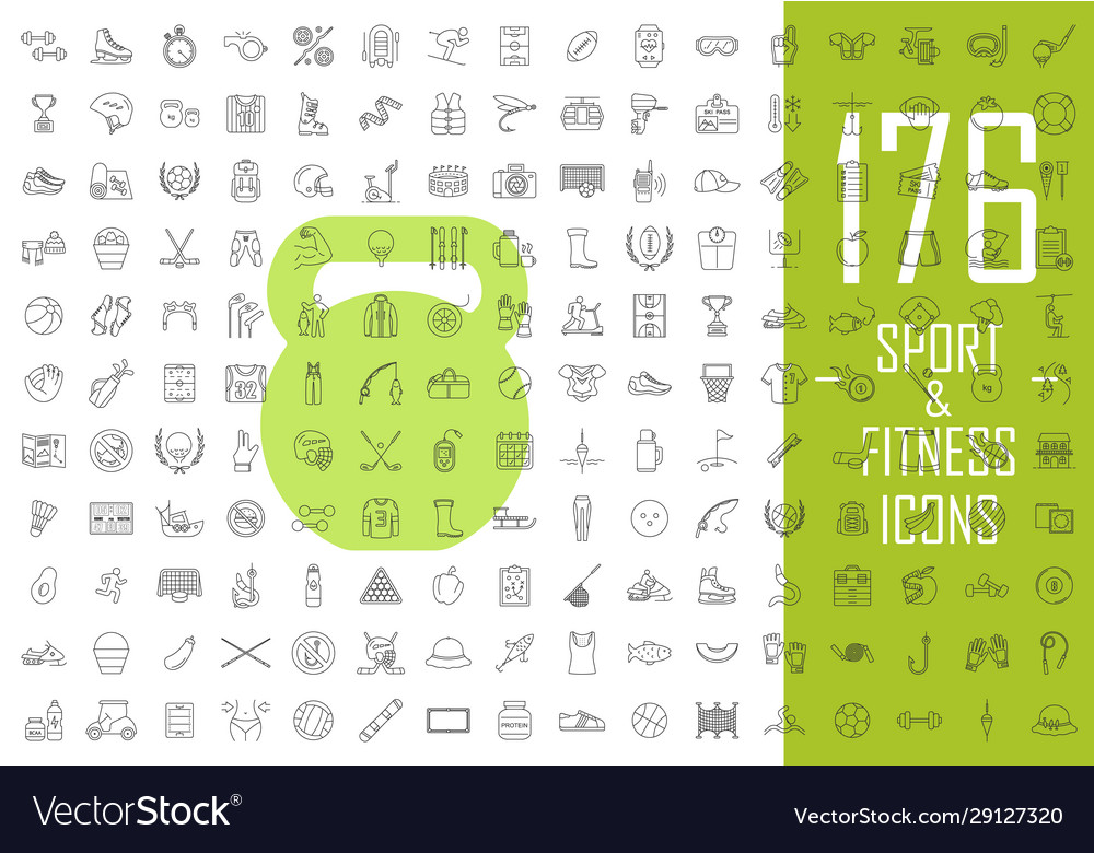 Sport and fitness linear icons big set healthy vector image Sport and fitness linear icons big set healthy