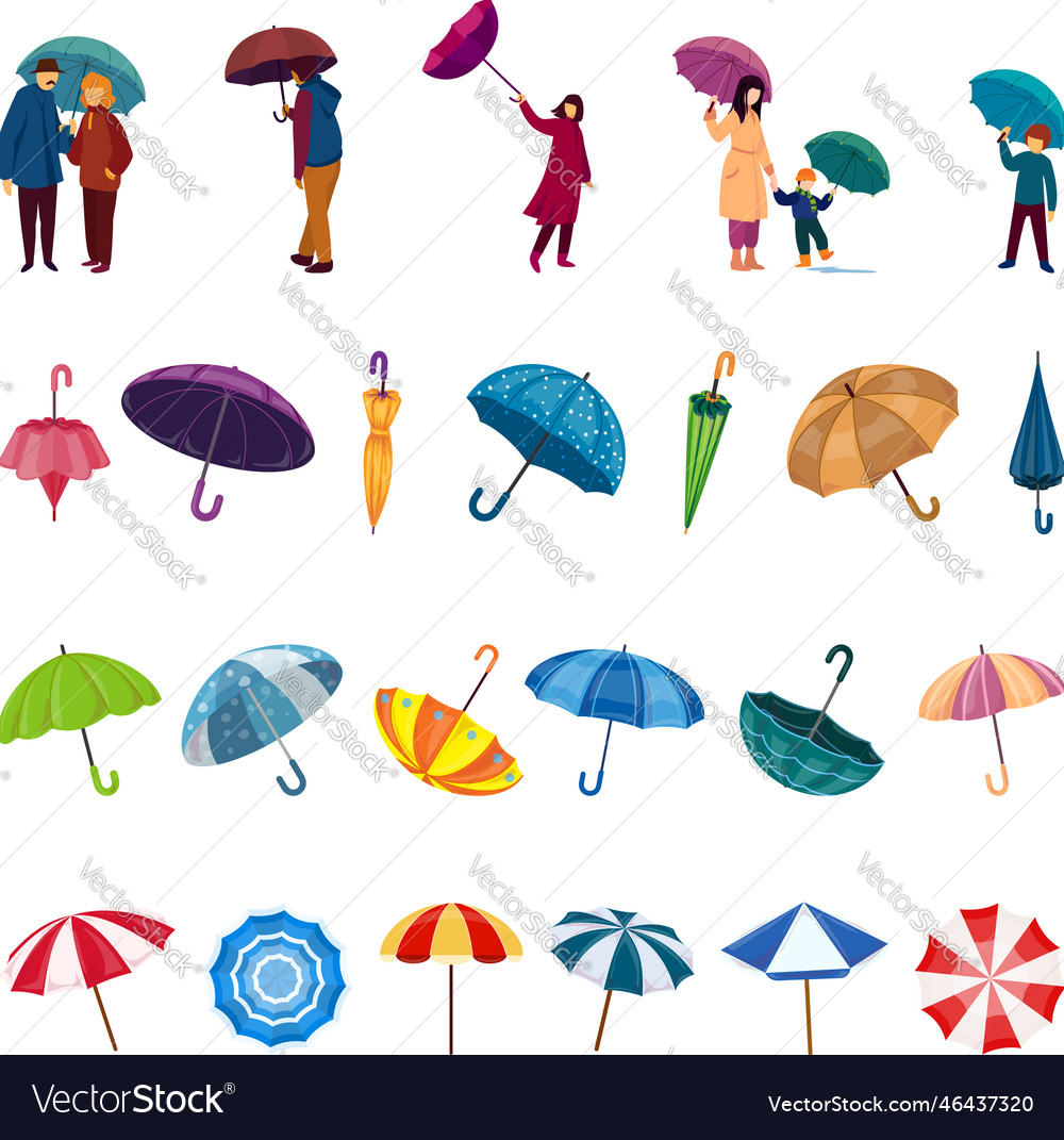 Umbrella icons set cartoon rain storm Royalty Free Vector