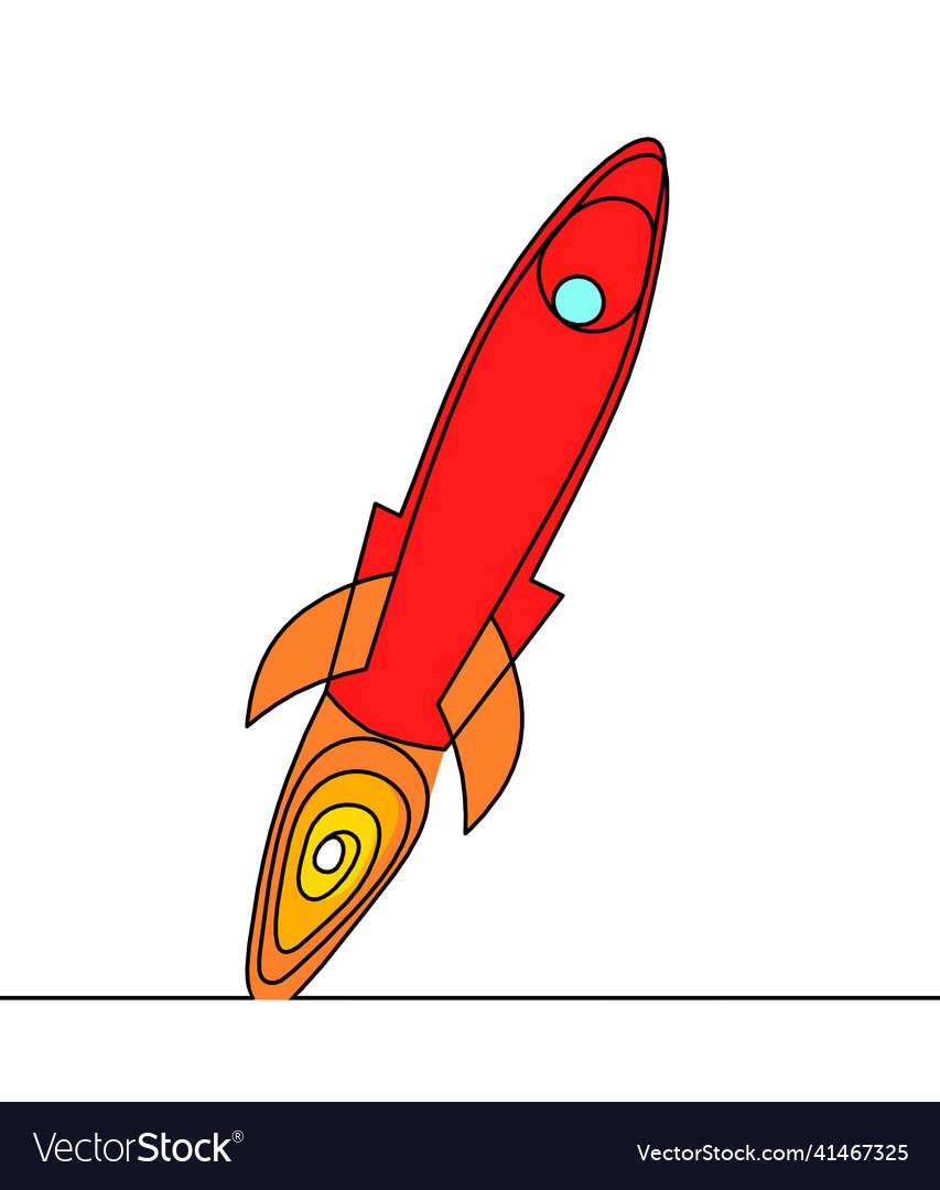 Abstract color rocket as continuous line drawing
