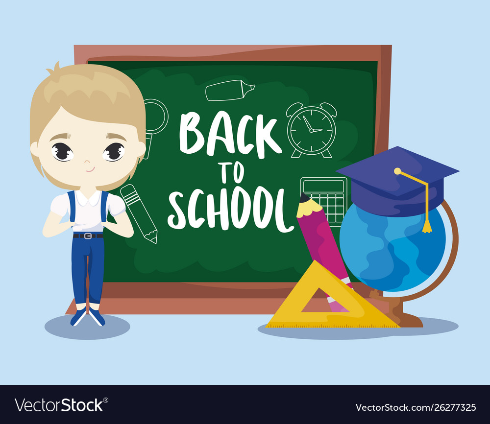 Back to school with student boy and supplies Vector Image