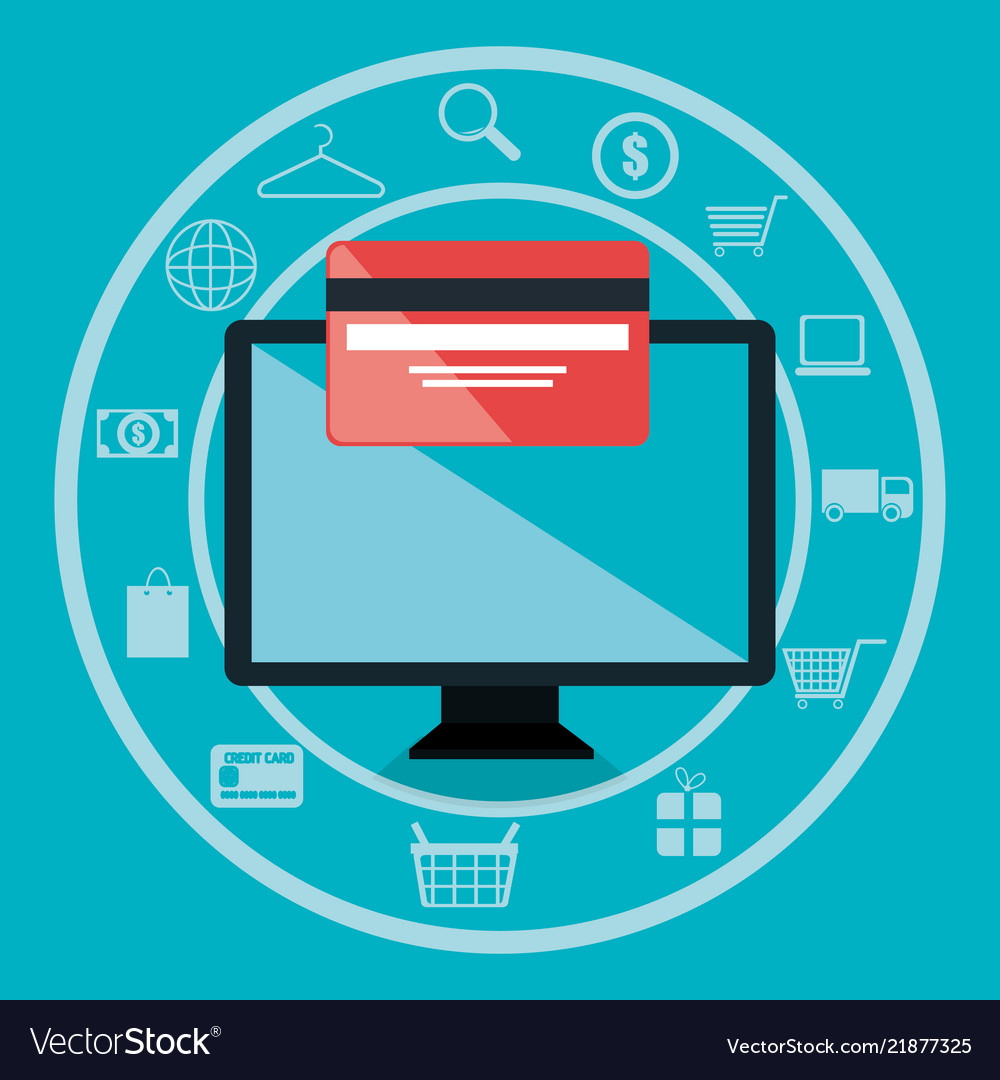 Buy on line with monitor computer vector image Buy on line with monitor computer