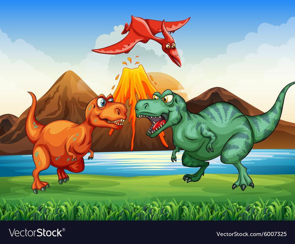 dinosaurs fighting in the field royalty free vector image