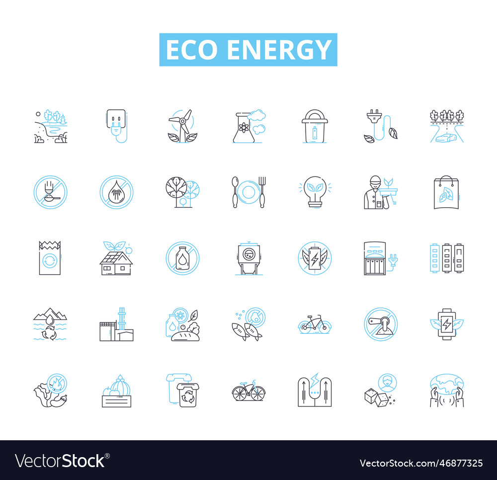 Eco energy linear icons set solar wind hydro