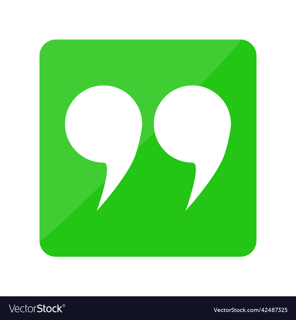 Icon with double quotation marks in green box vector image Icon with double quotation marks in green box