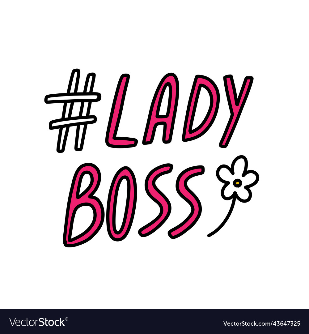 Lady boss slogan doodle icon color line