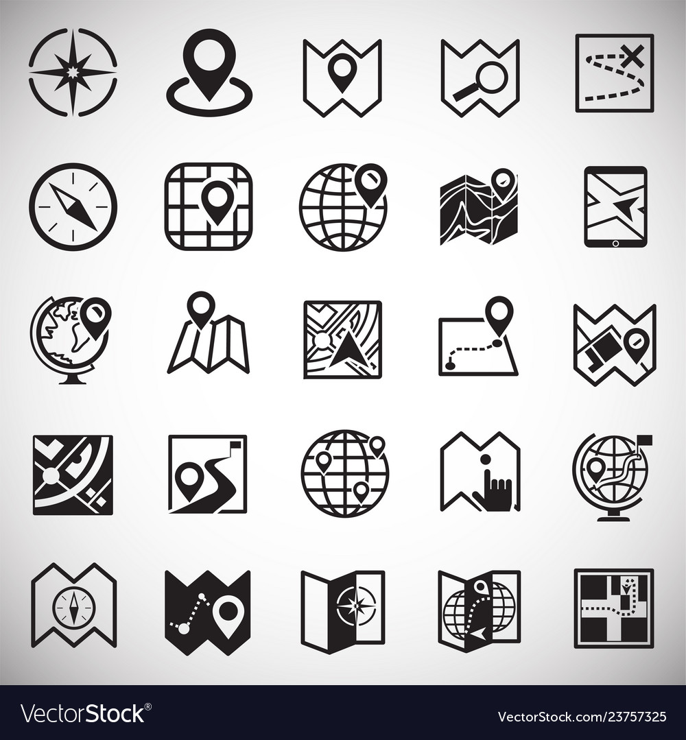 Map and navigation icons set on white background vector image Map and navigation icons set on white background