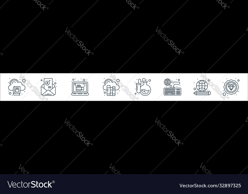 Online learning line icons linear set quality vector image Online learning line icons linear set quality