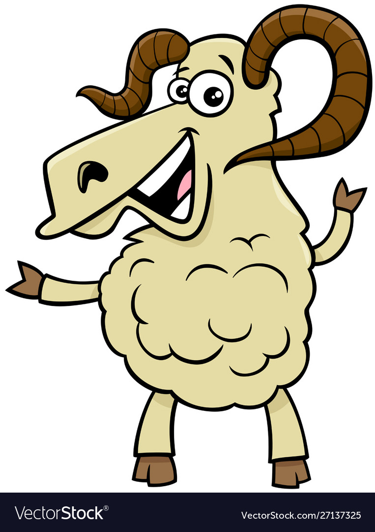 sorg kjole Skrive ud Ram farm animal cartoon character Royalty Free Vector Image