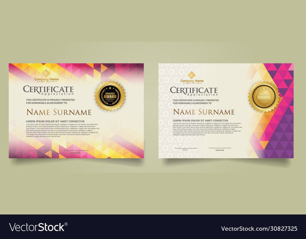 Set certificate template with triangle geometric vector image Set certificate template with triangle geometric