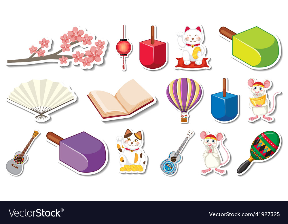 Set of different traditional objects