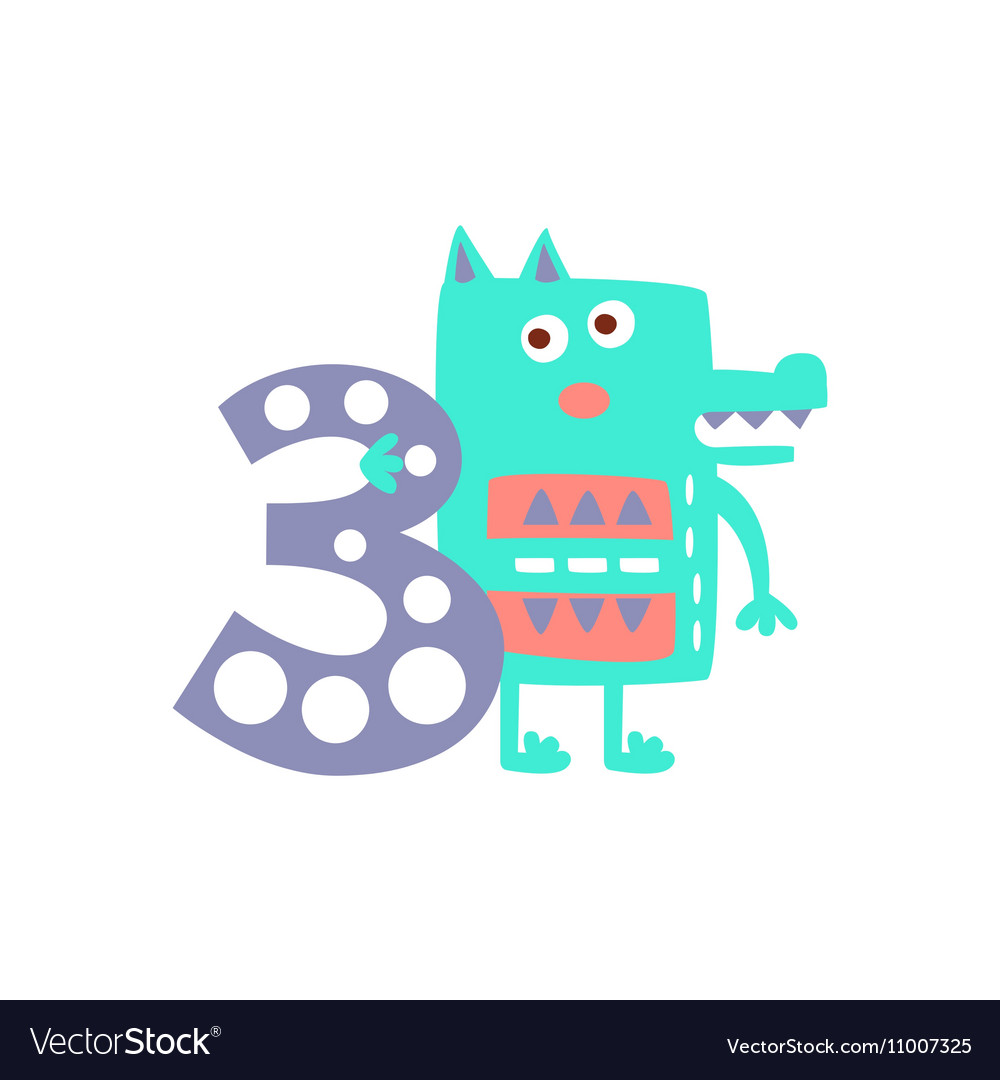 Wolf standing next to number three stylized funky vector image