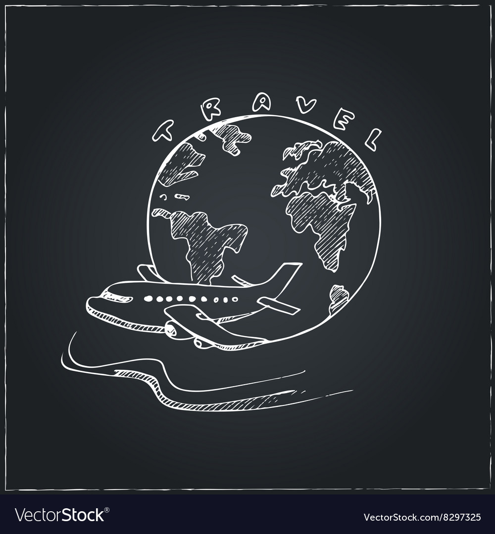 World travel symbol airplane and globe sketches