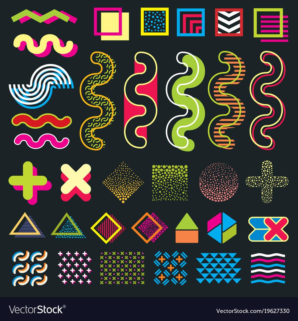 Color minimal graphic memphis design elements for Vector Image