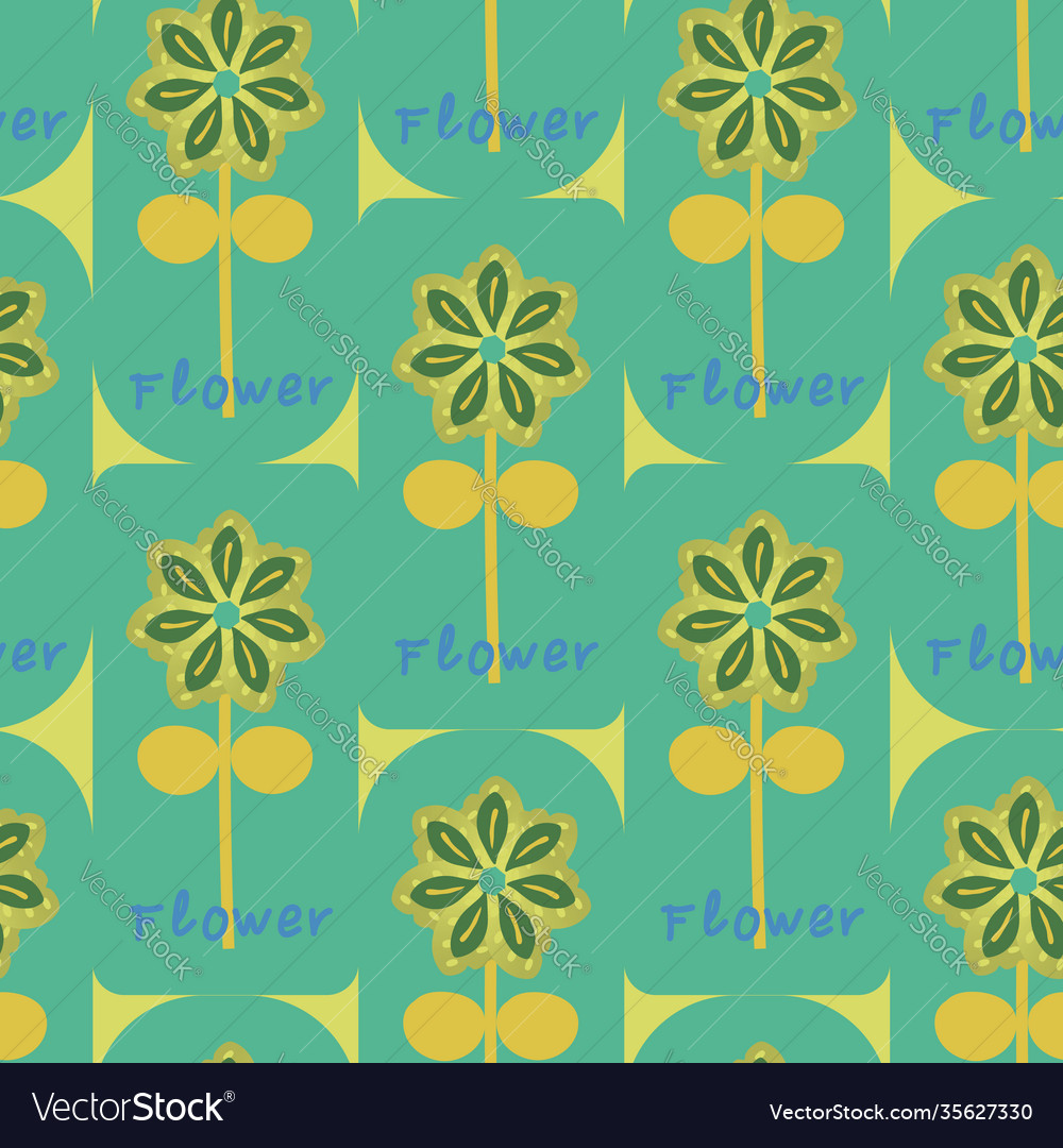 Colorful flowers with text seamless repeat pattern vector image Colorful flowers with text seamless repeat pattern
