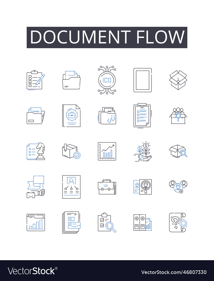 Document flow line icons collection workflow