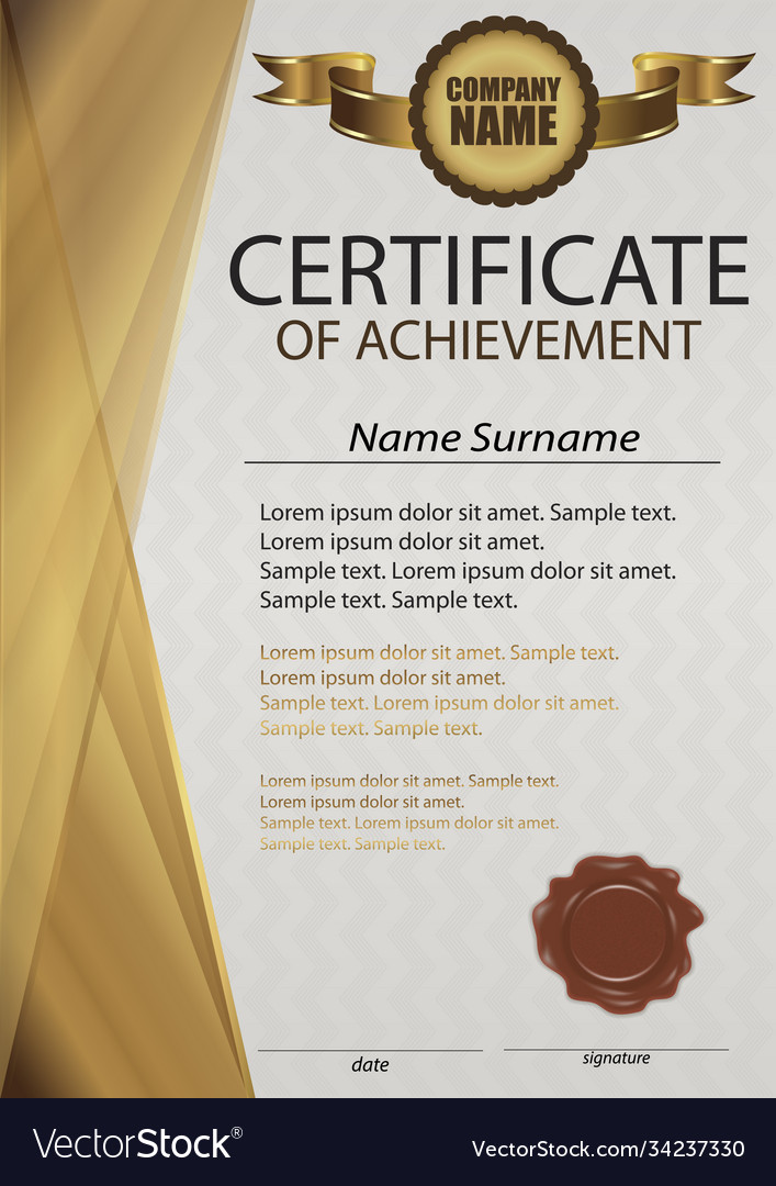 Golden Certificate Or Diploma Template With Wax Vector Image