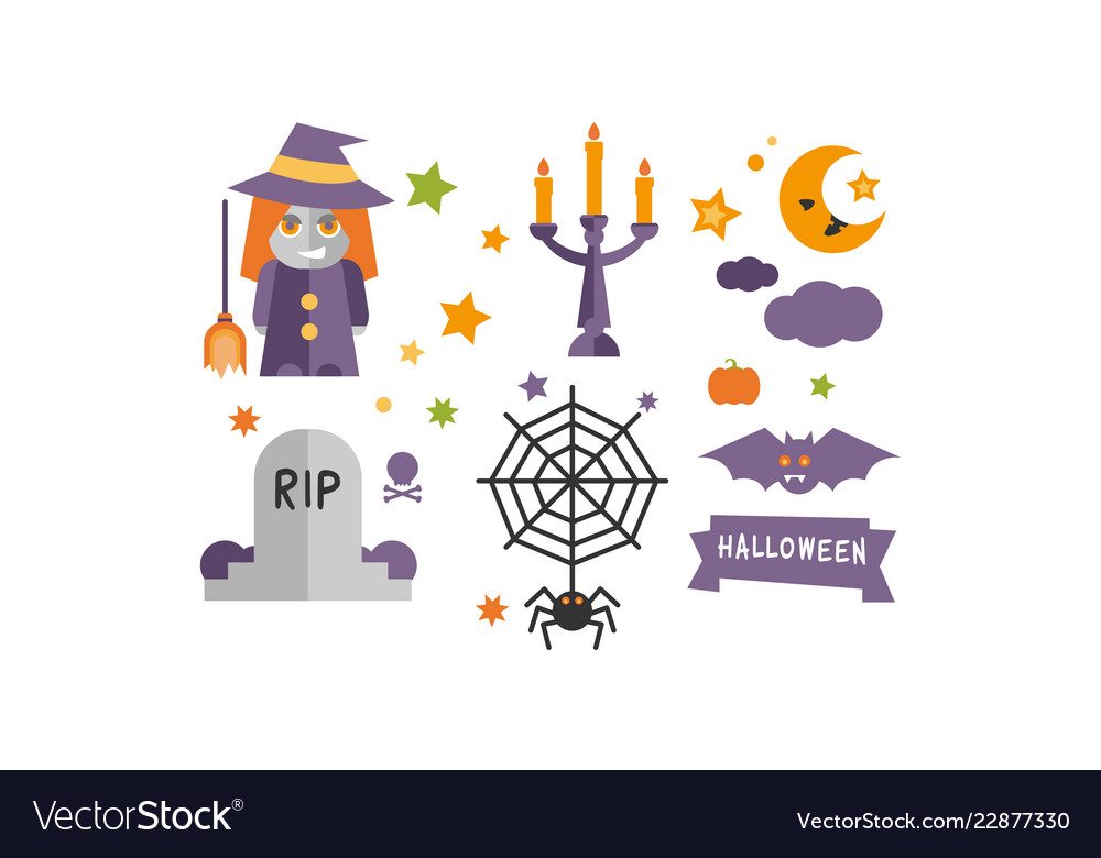 Halloween Icons Set Hexe Kerzenständer