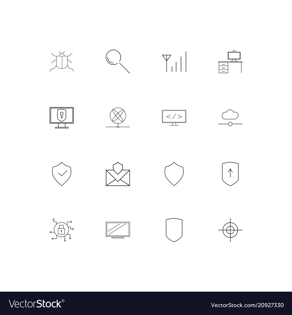 Internet security linear thin icons set outlined