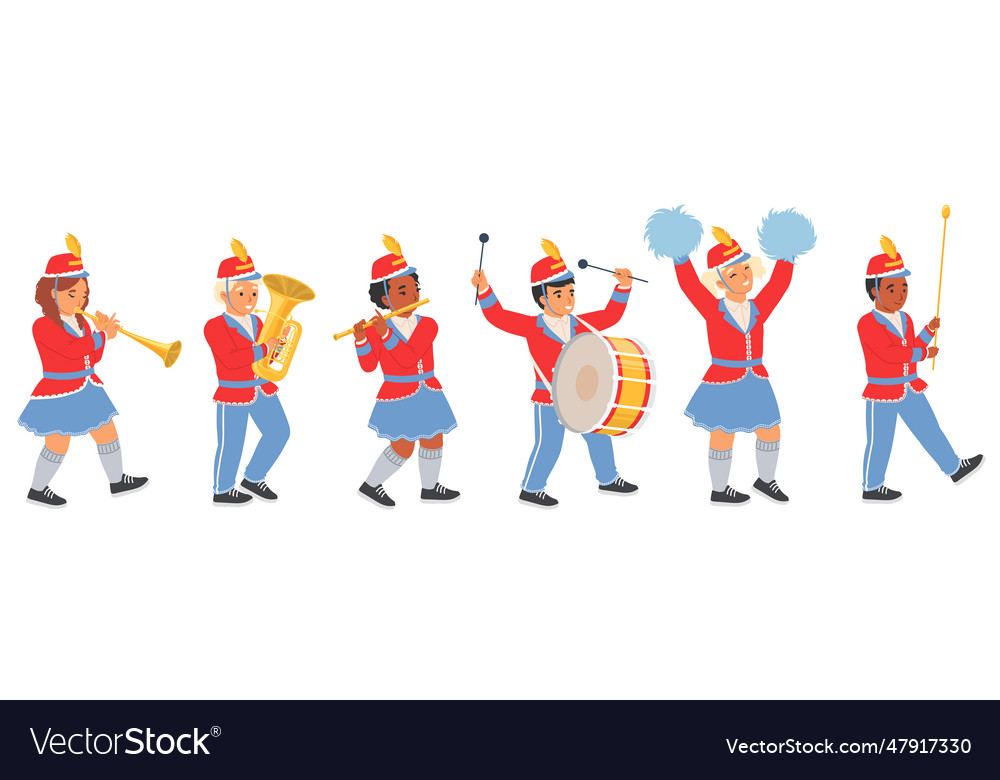 Military orchestra children character marching Vector Image